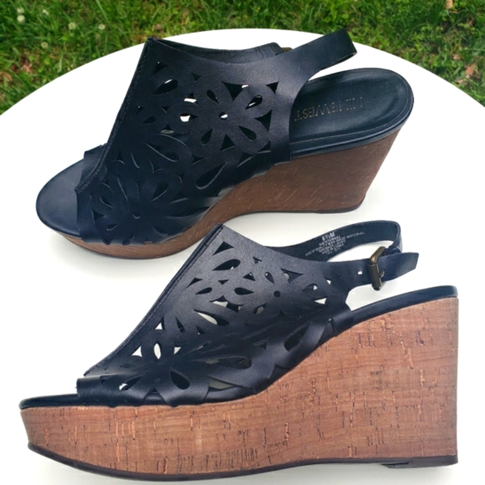 Nine West Cork Wedge Sandals. Black. Size 8.5